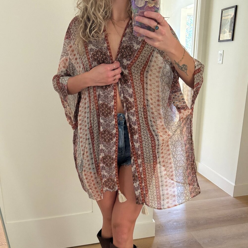 Massimo Dutti Boho Paisley Shawl Kimono Lightweight Sheer Wrap